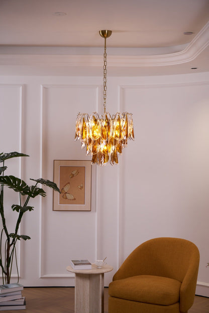 Solviva Modern Glass Chandelier with Adjustable Height & LED Compatibi