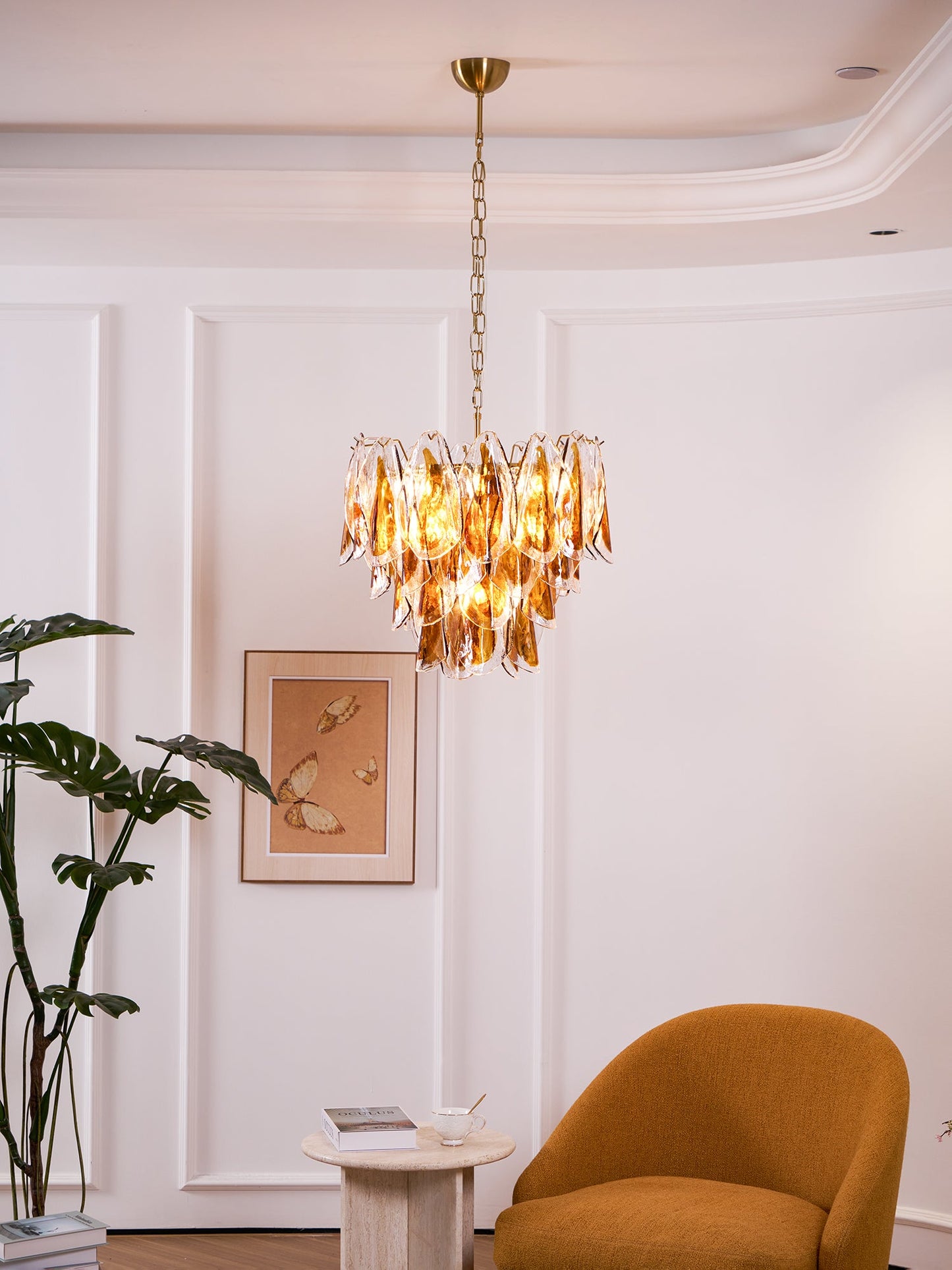 Solviva Modern Glass Chandelier with Adjustable Height & LED Compatibi
