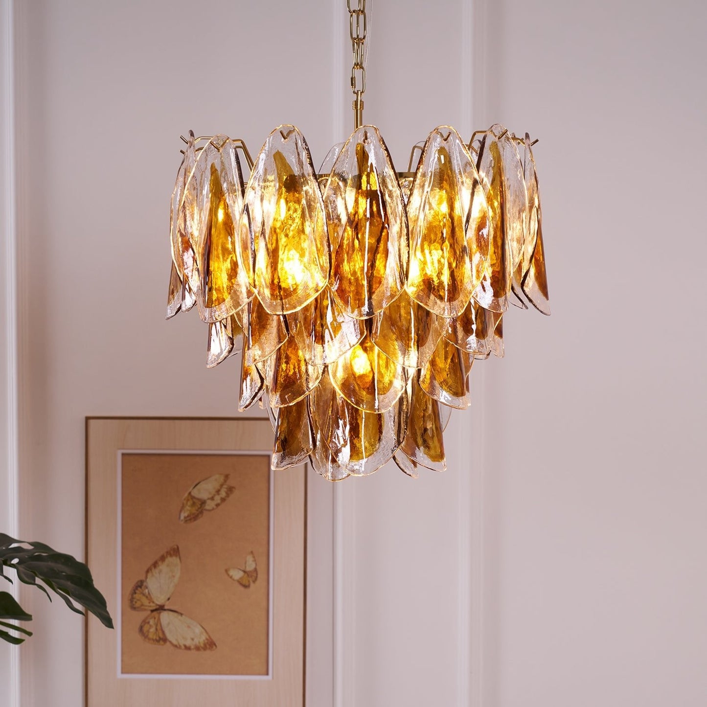 Solviva Modern Glass Chandelier with Adjustable Height & LED Compatibi
