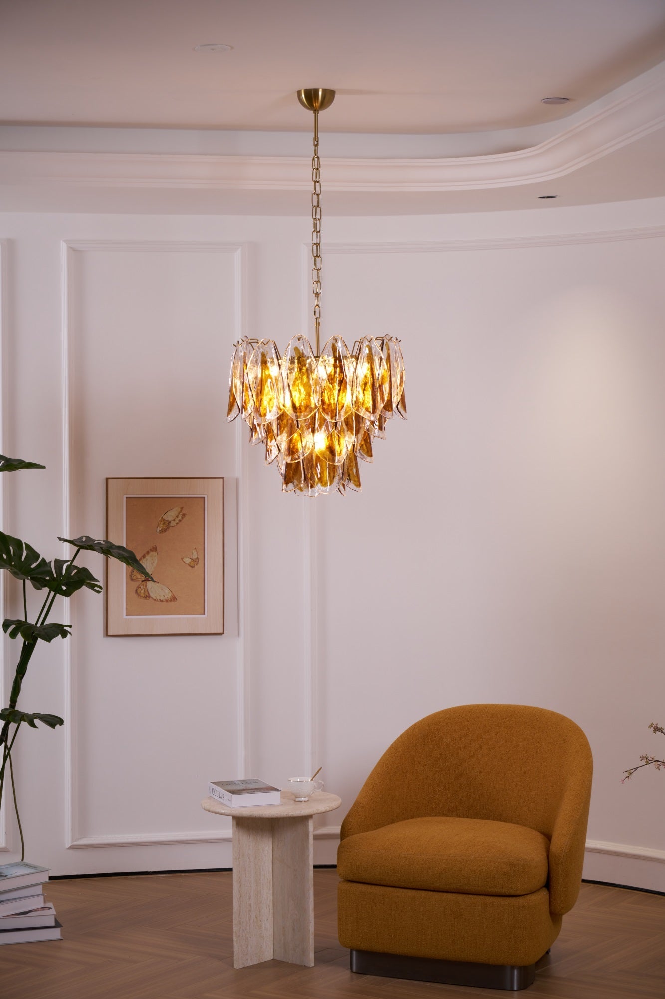 Solviva Modern Glass Chandelier with Adjustable Height & LED Compatibi