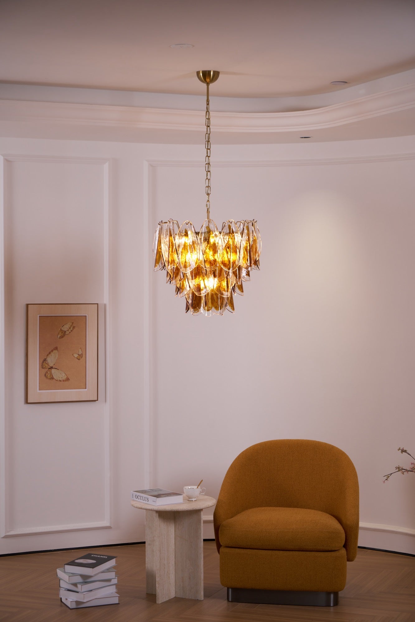 Solviva Modern Glass Chandelier with Adjustable Height & LED Compatibi