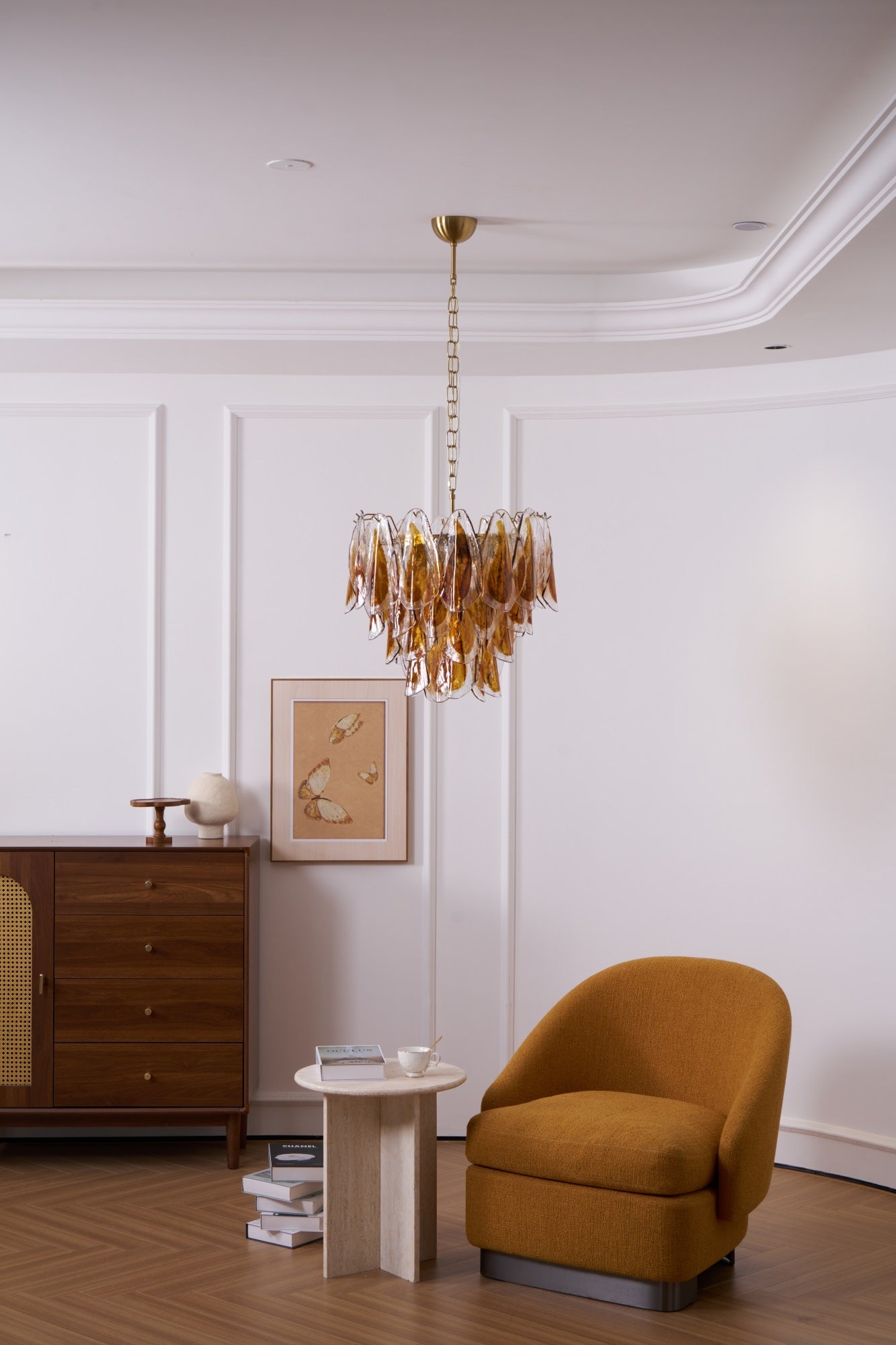 Solviva Modern Glass Chandelier with Adjustable Height & LED Compatibi