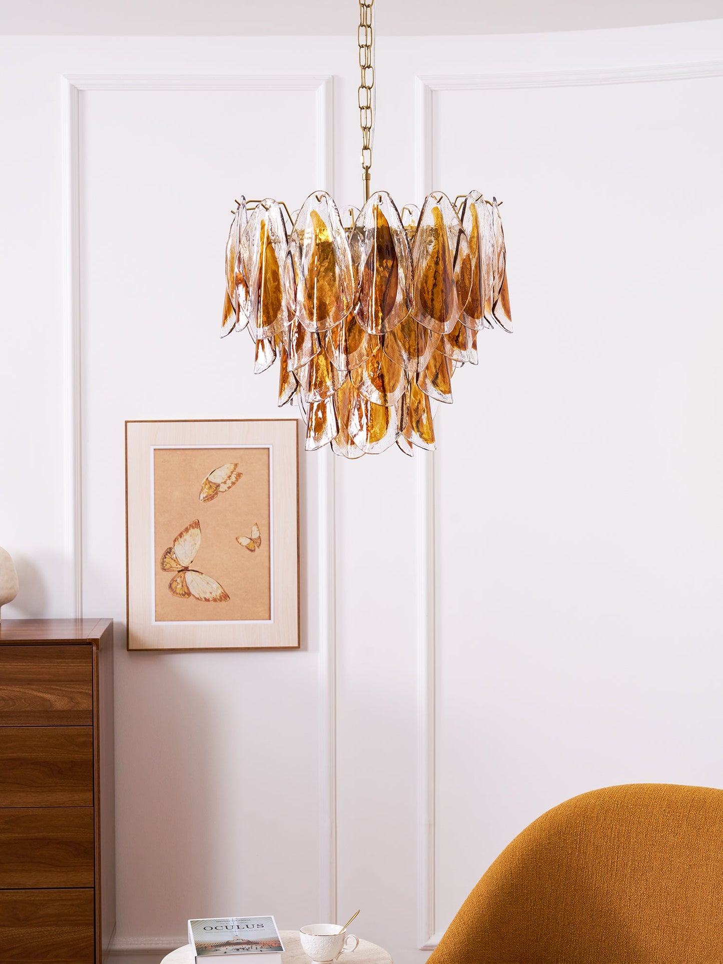 Solviva Modern Glass Chandelier with Adjustable Height & LED Compatibi