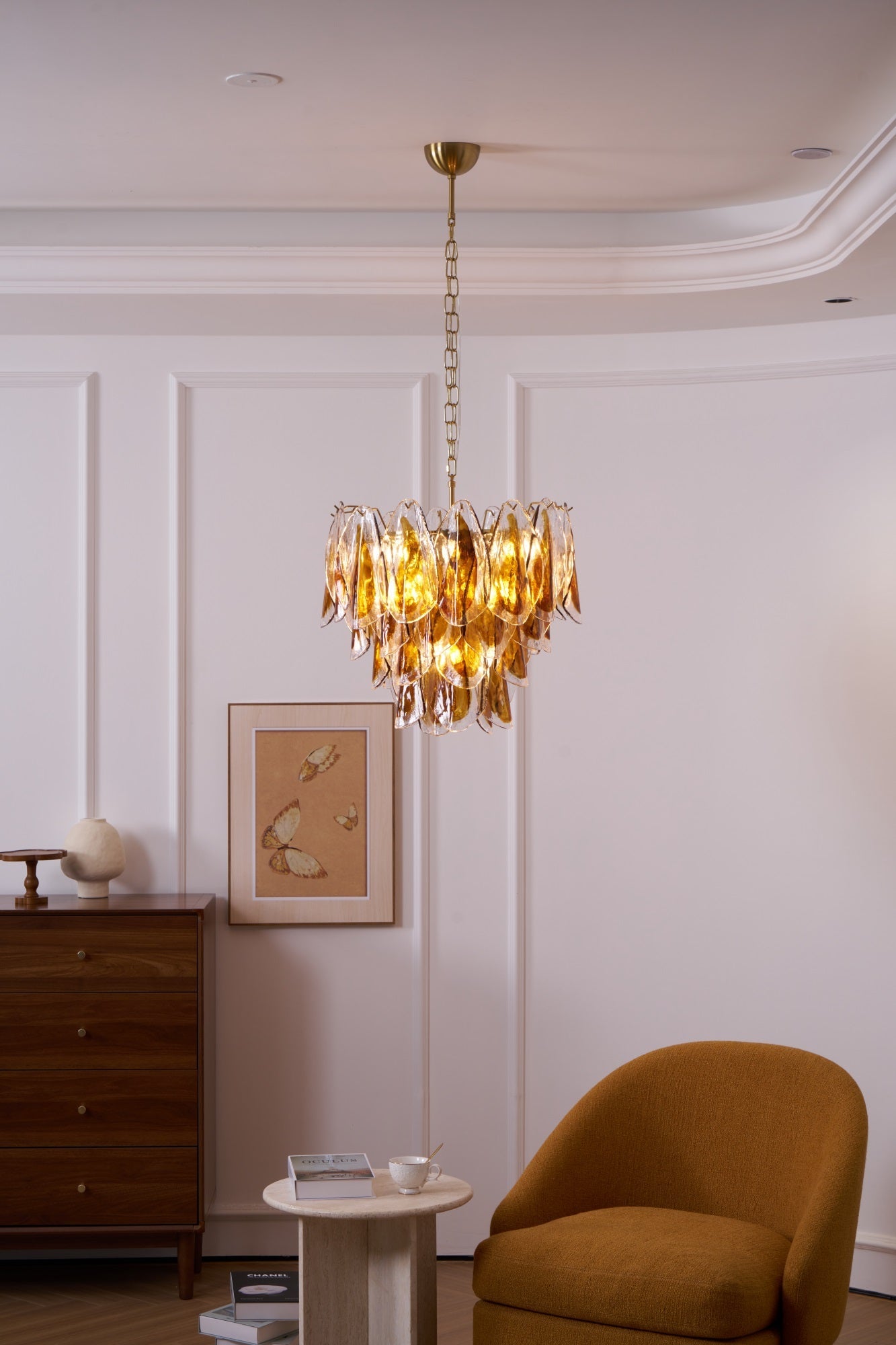 Solviva Modern Glass Chandelier with Adjustable Height & LED Compatibi