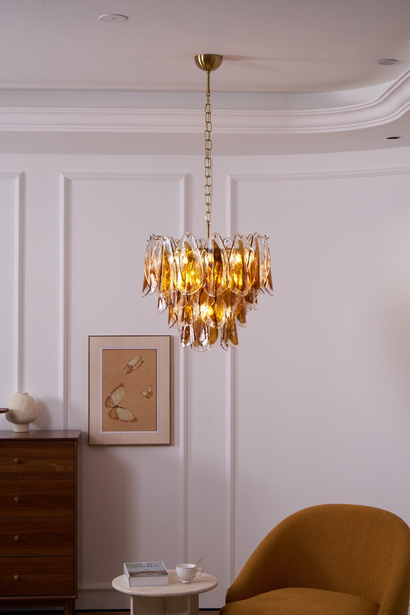 Solviva Modern Glass Chandelier with Adjustable Height & LED Compatibi