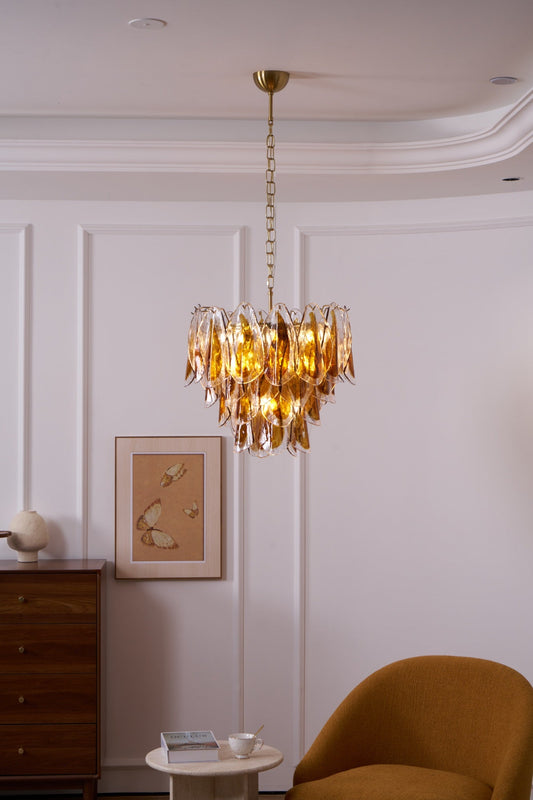 Solviva Modern Glass Chandelier with Adjustable Height & LED Compatibi