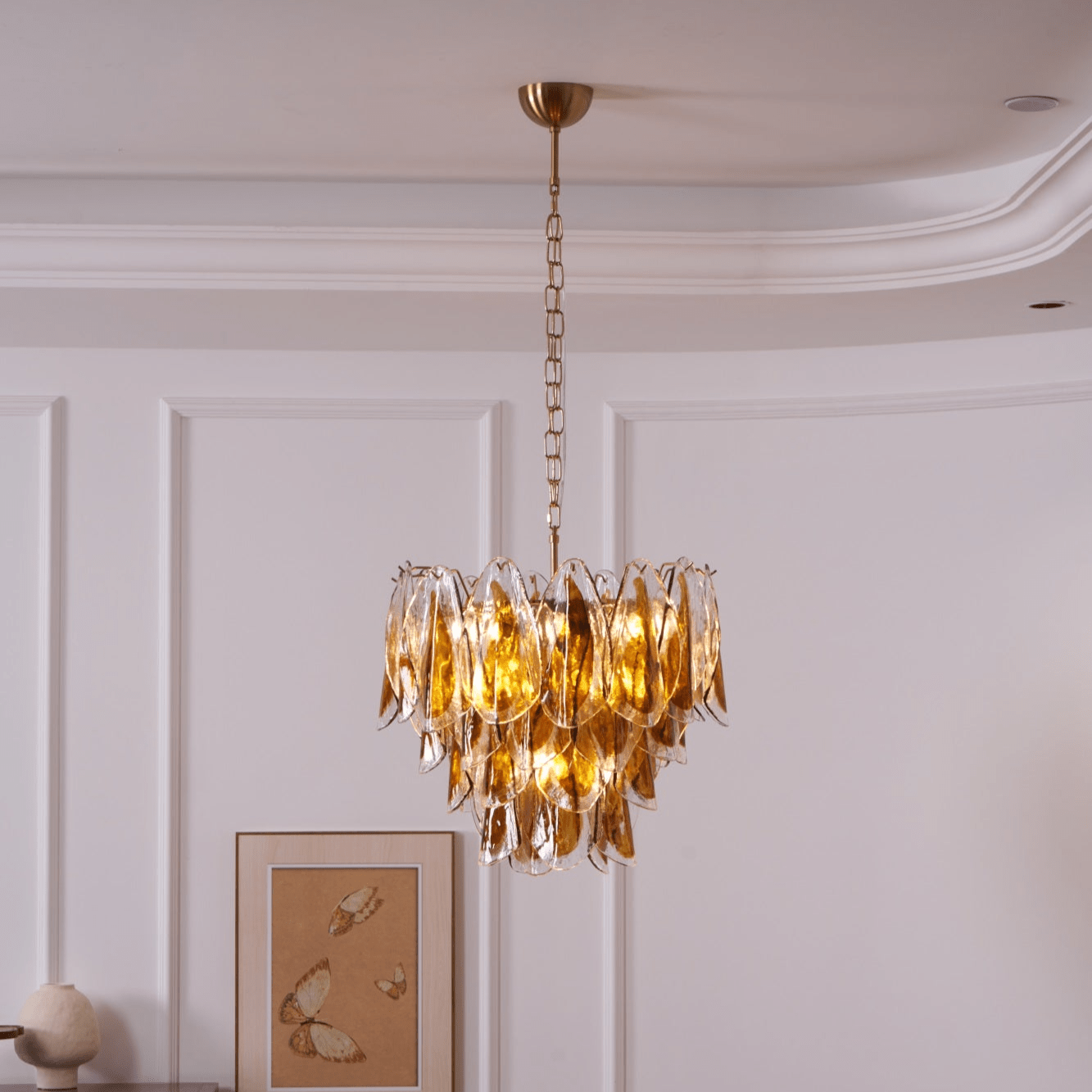 Solviva Modern Glass Chandelier with Adjustable Height & LED Compatibi
