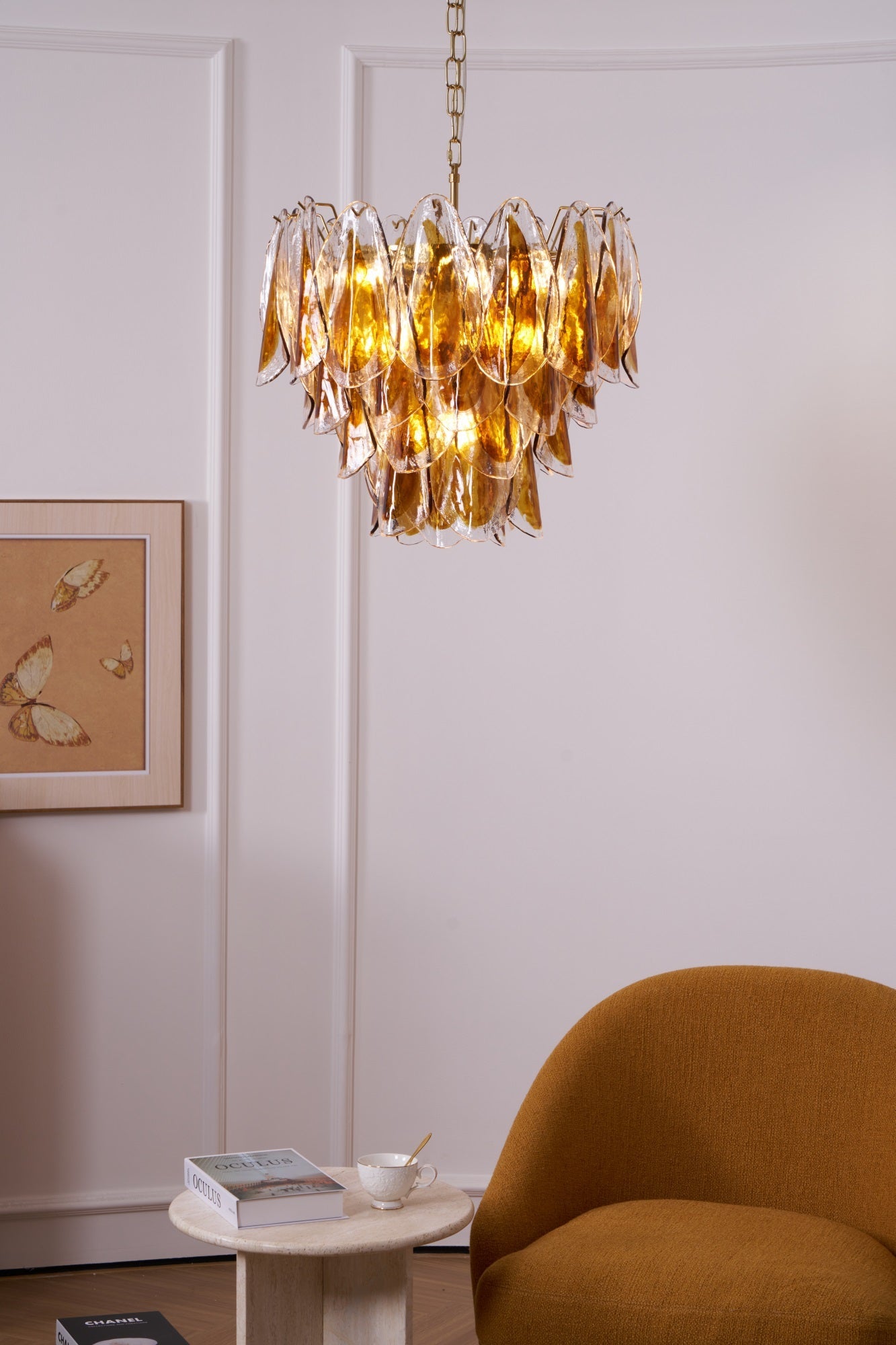 Solviva Modern Glass Chandelier with Adjustable Height & LED Compatibi