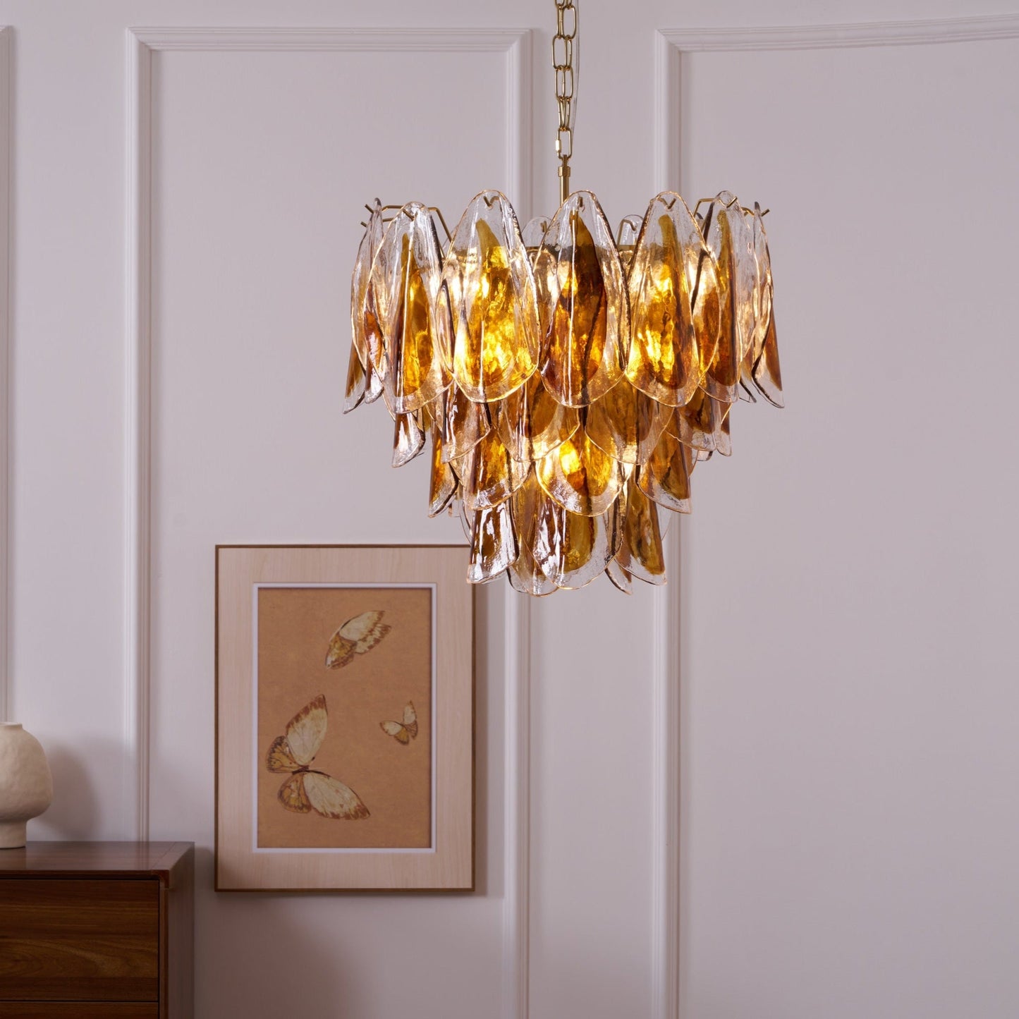 Solviva Modern Glass Chandelier with Adjustable Height & LED Compatibi