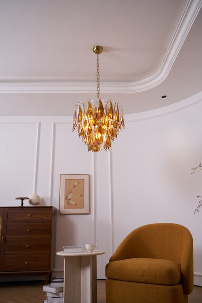 Solviva Modern Glass Chandelier with Adjustable Height & LED Compatibi