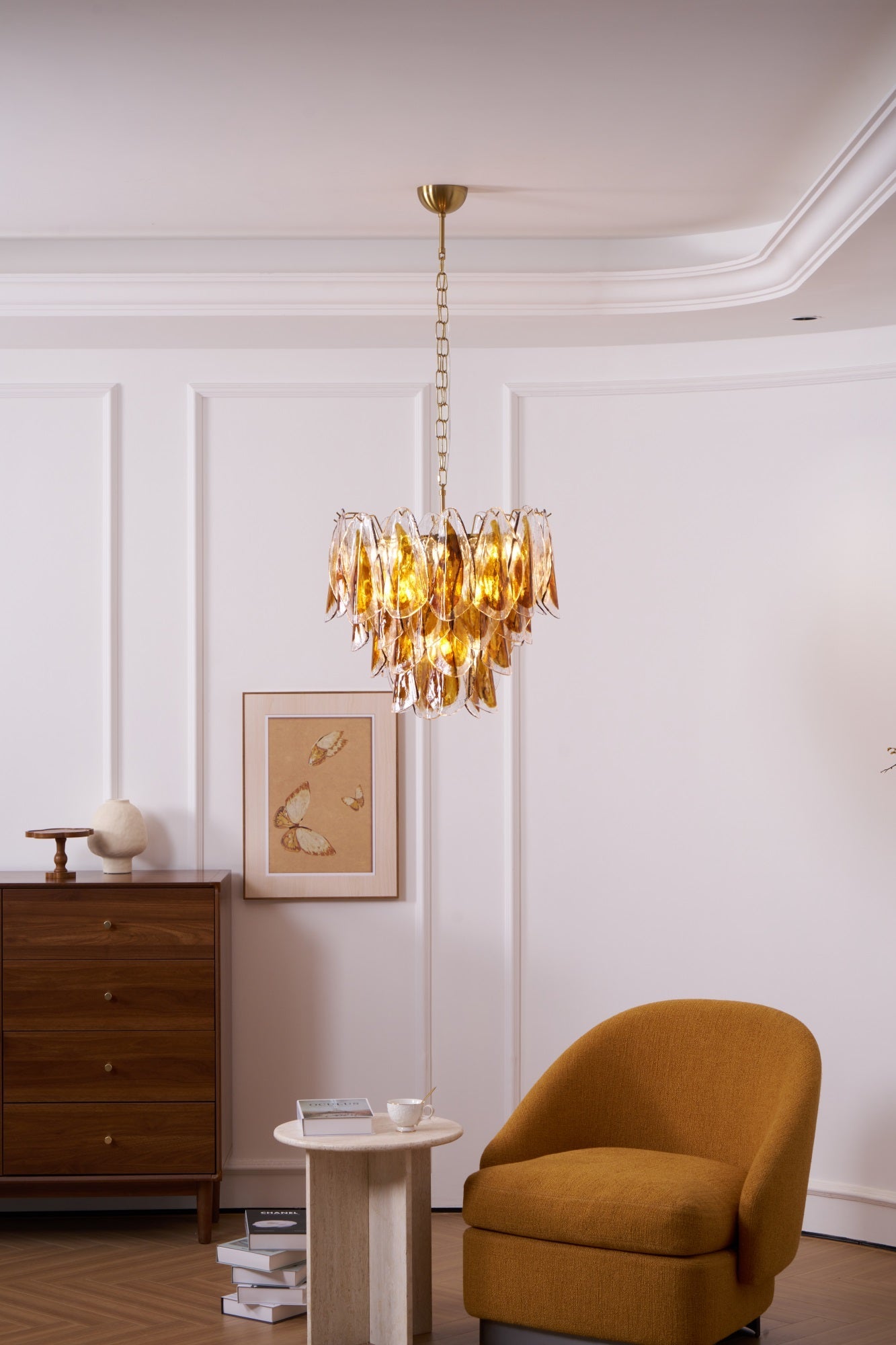 Solviva Modern Glass Chandelier with Adjustable Height & LED Compatibi