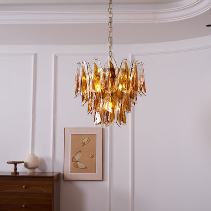 Solviva Modern Glass Chandelier with Adjustable Height & LED Compatibi