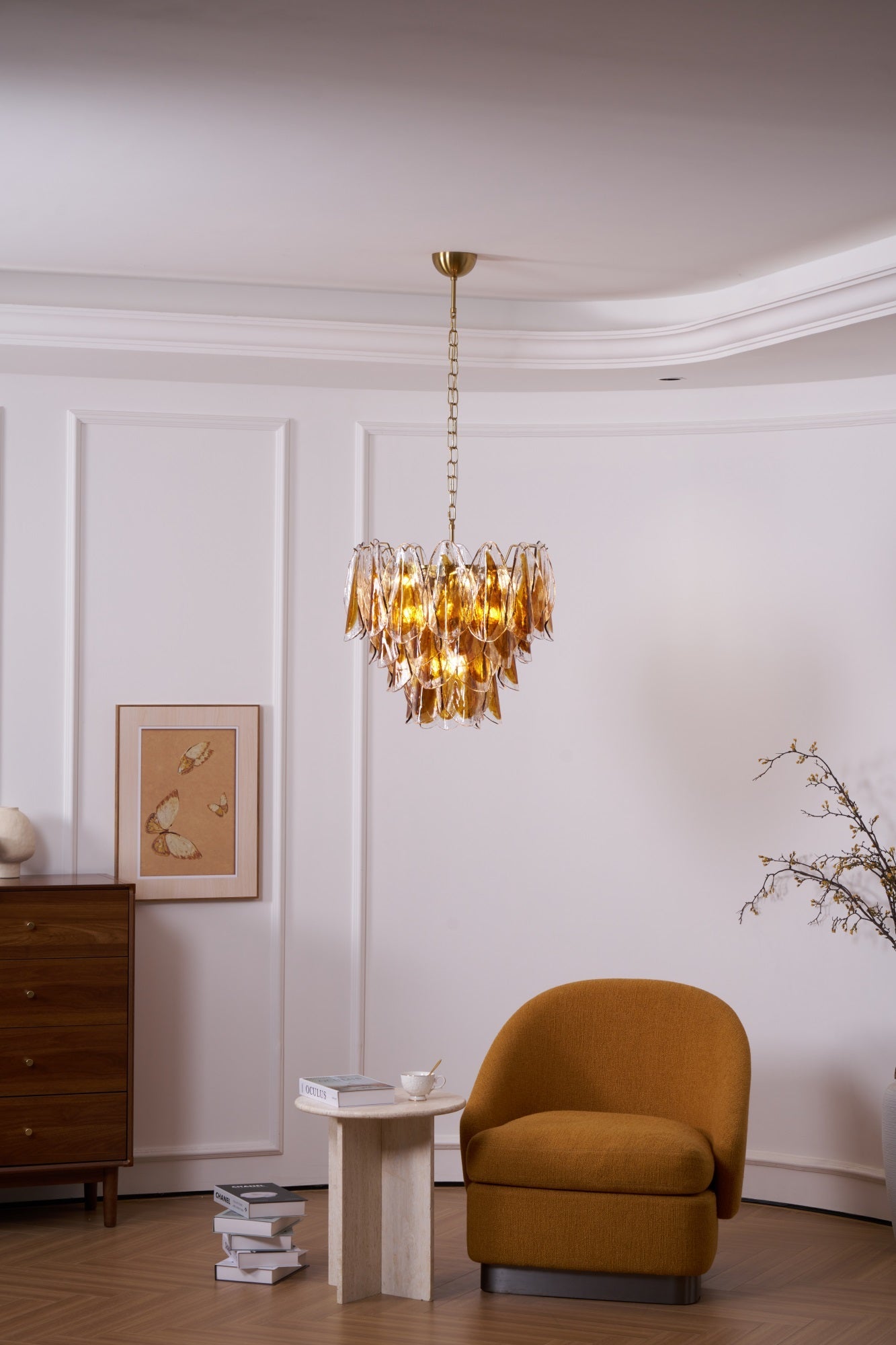 Solviva Modern Glass Chandelier with Adjustable Height & LED Compatibi
