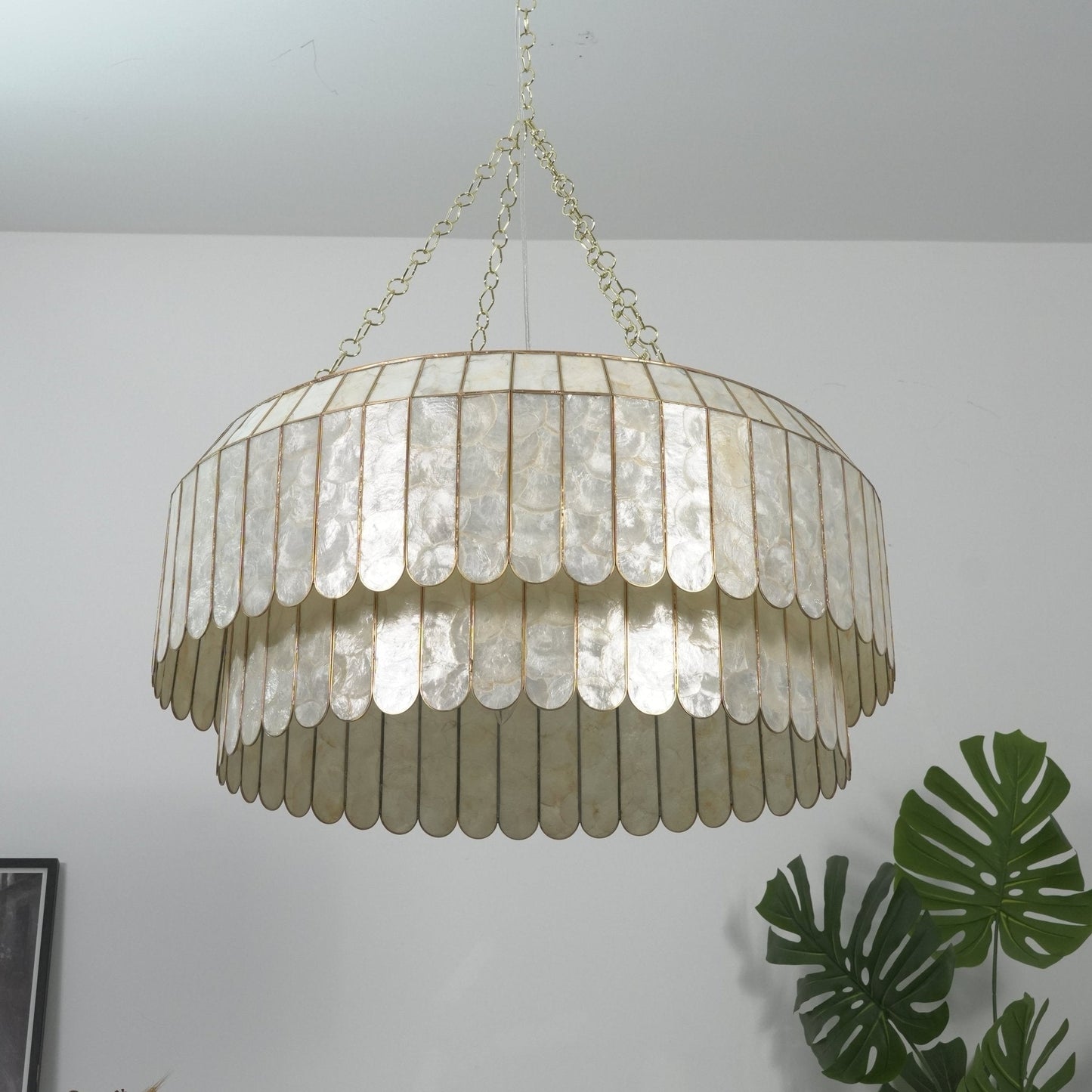 Capiz Aurelia Chandelier - Elegant Design with Adjustable Height & Sof