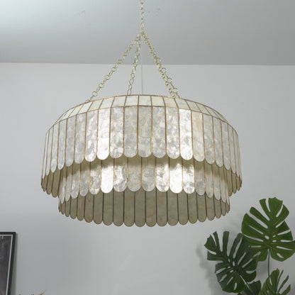 Capiz Aurelia Chandelier - Elegant Design with Adjustable Height & Sof