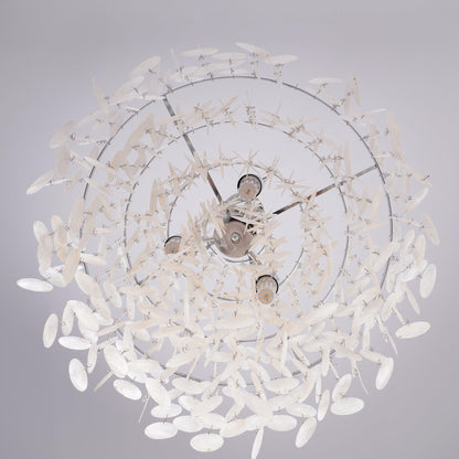 Elegant Round Shell Chandelier with Adjustable Height & Soft Lighting