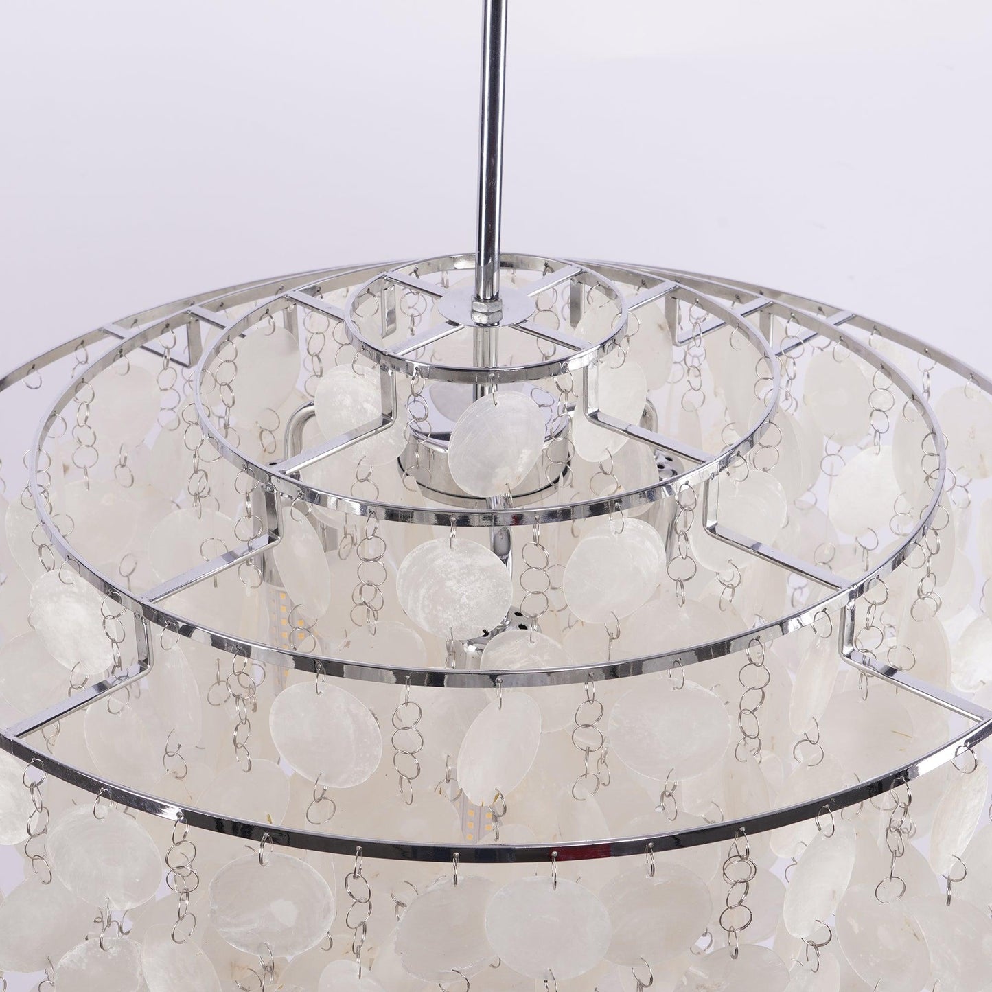 Elegant Round Shell Chandelier with Adjustable Height & Soft Lighting