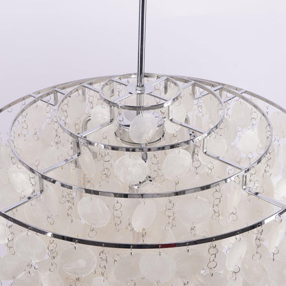 Elegant Round Shell Chandelier with Adjustable Height & Soft Lighting