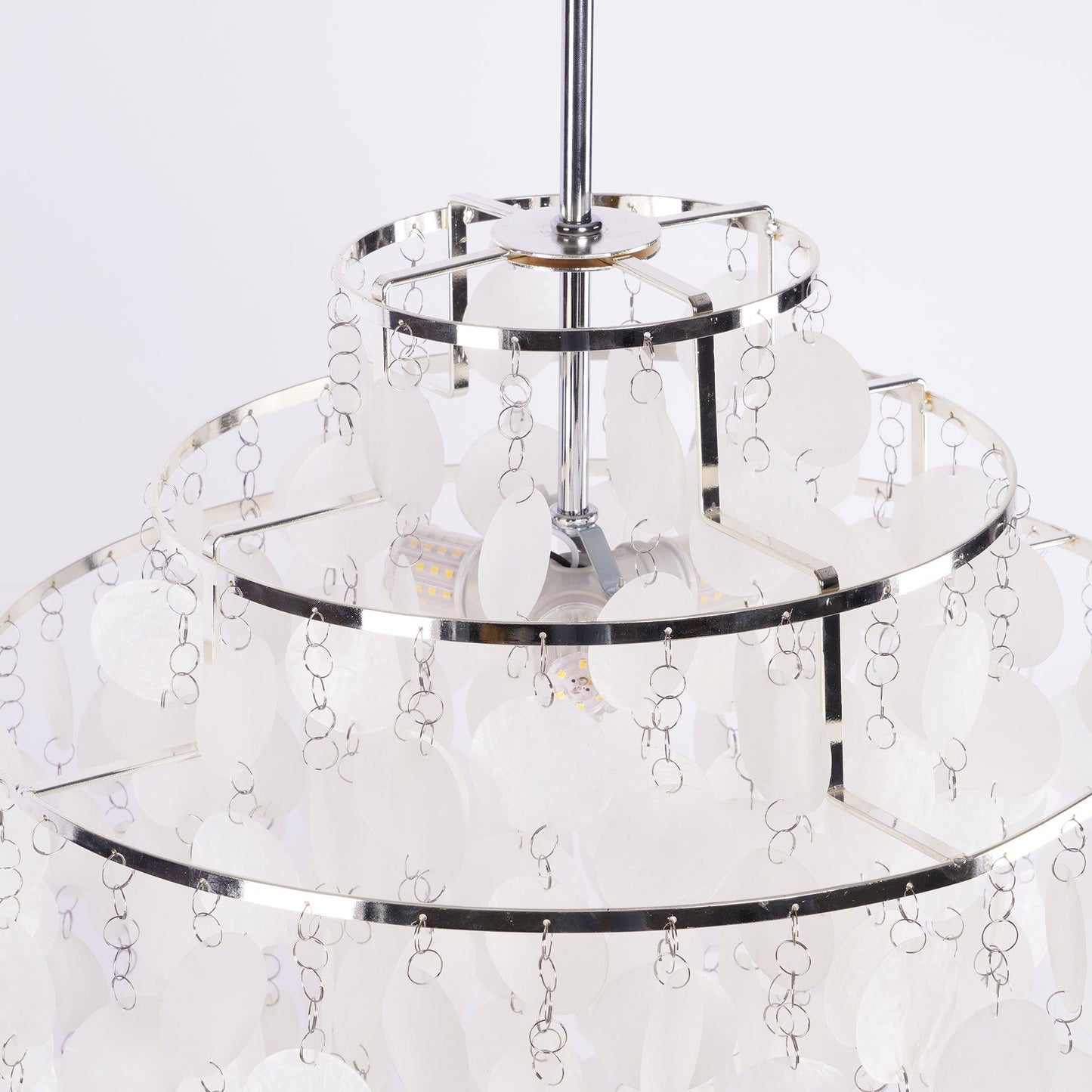 Elegant Round Shell Chandelier with Adjustable Height & Soft Lighting