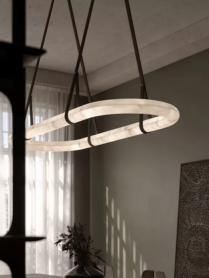 Elegant Circle Alabaster Chandelier with Adjustable Height & Soft Ligh