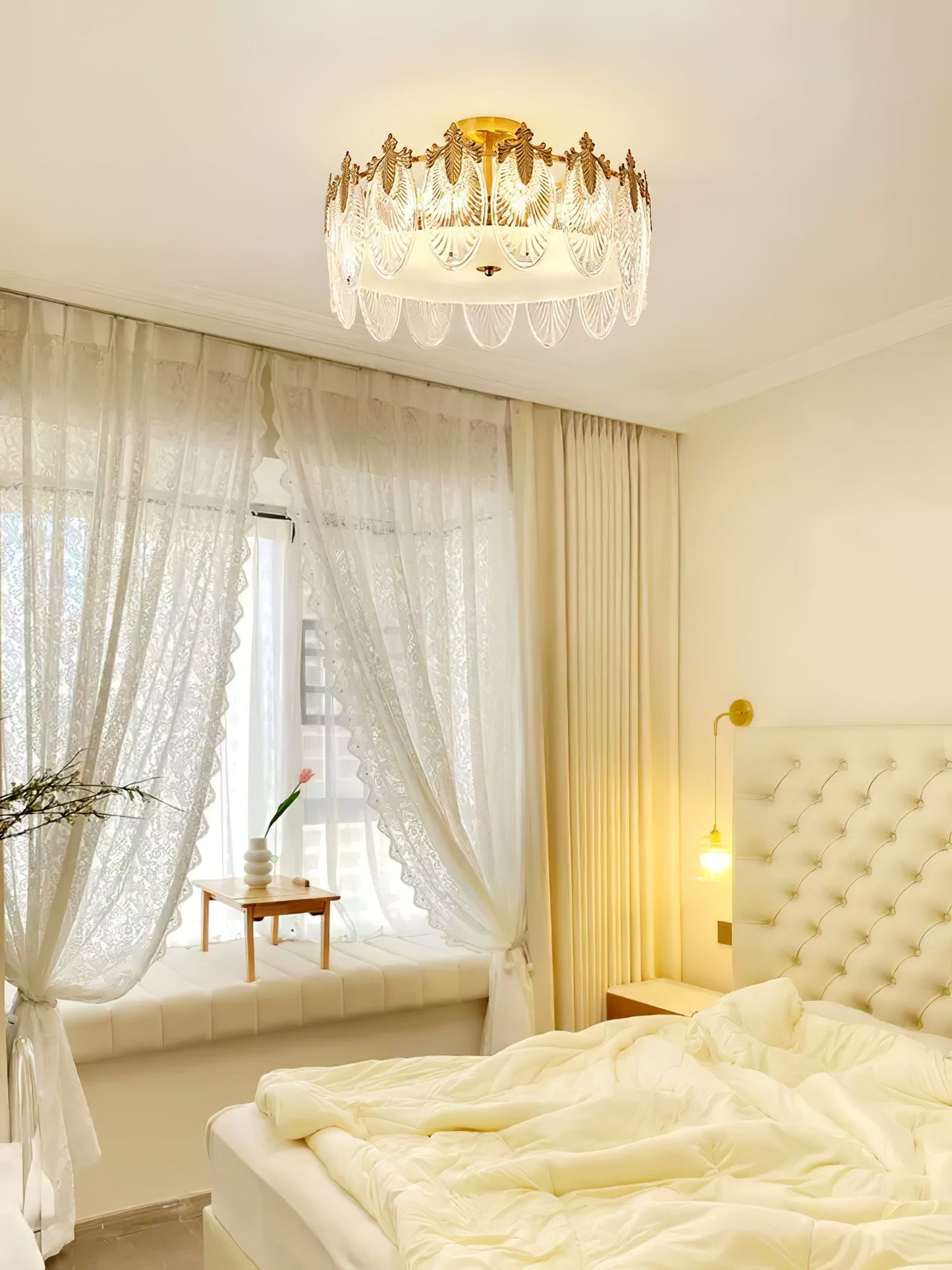 Elegant Round Glass Chandelier with Decorative Patterns & LED Compatib