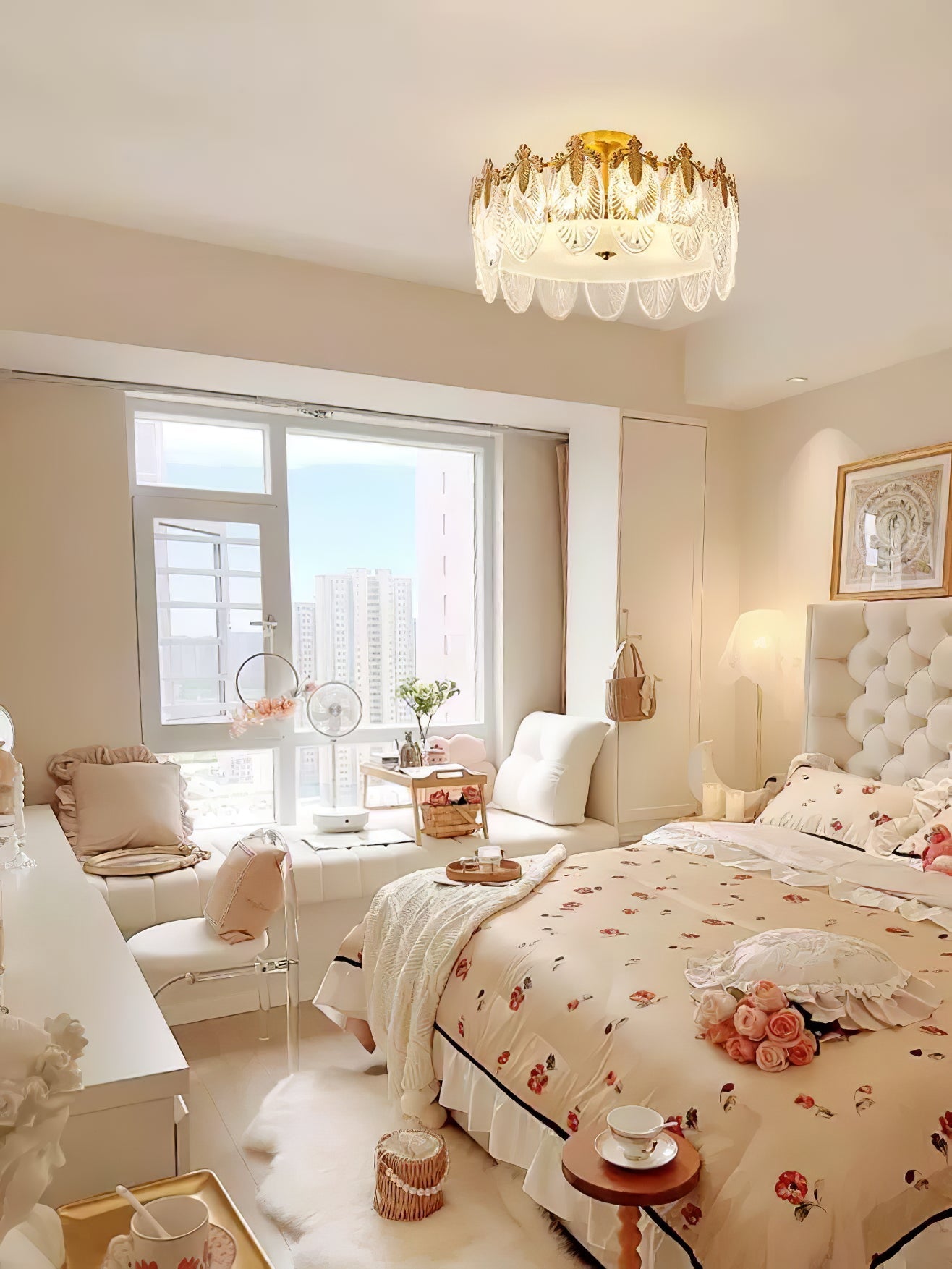 Elegant Round Glass Chandelier with Decorative Patterns & LED Compatib