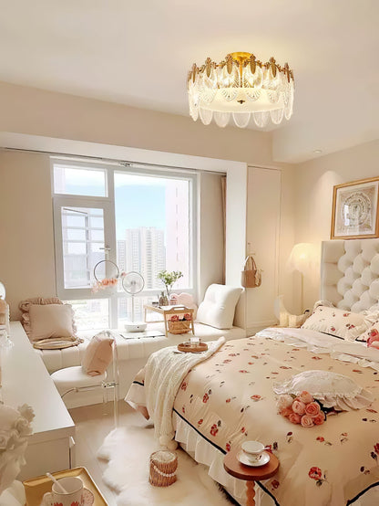 Elegant Round Glass Chandelier with Decorative Patterns & LED Compatib