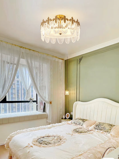 Elegant Round Glass Chandelier with Decorative Patterns & LED Compatib