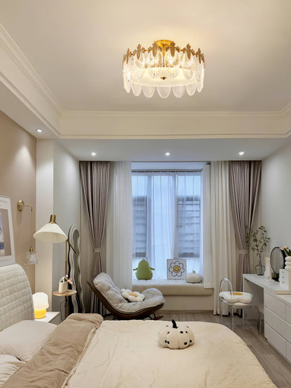 Elegant Round Glass Chandelier with Decorative Patterns & LED Compatib