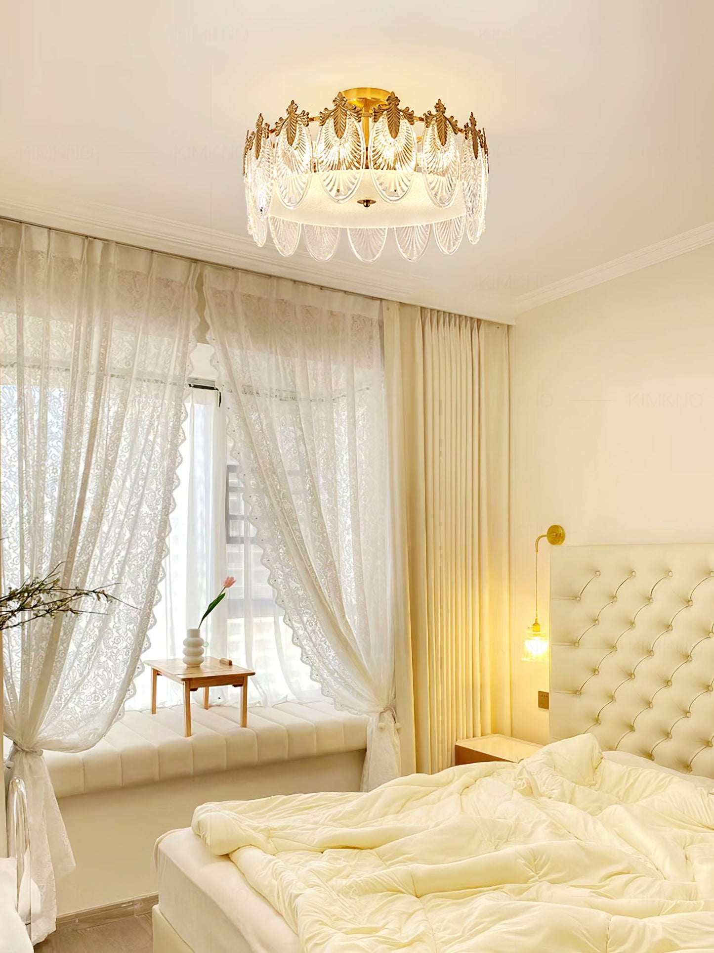 Elegant Round Glass Chandelier with Decorative Patterns & LED Compatib
