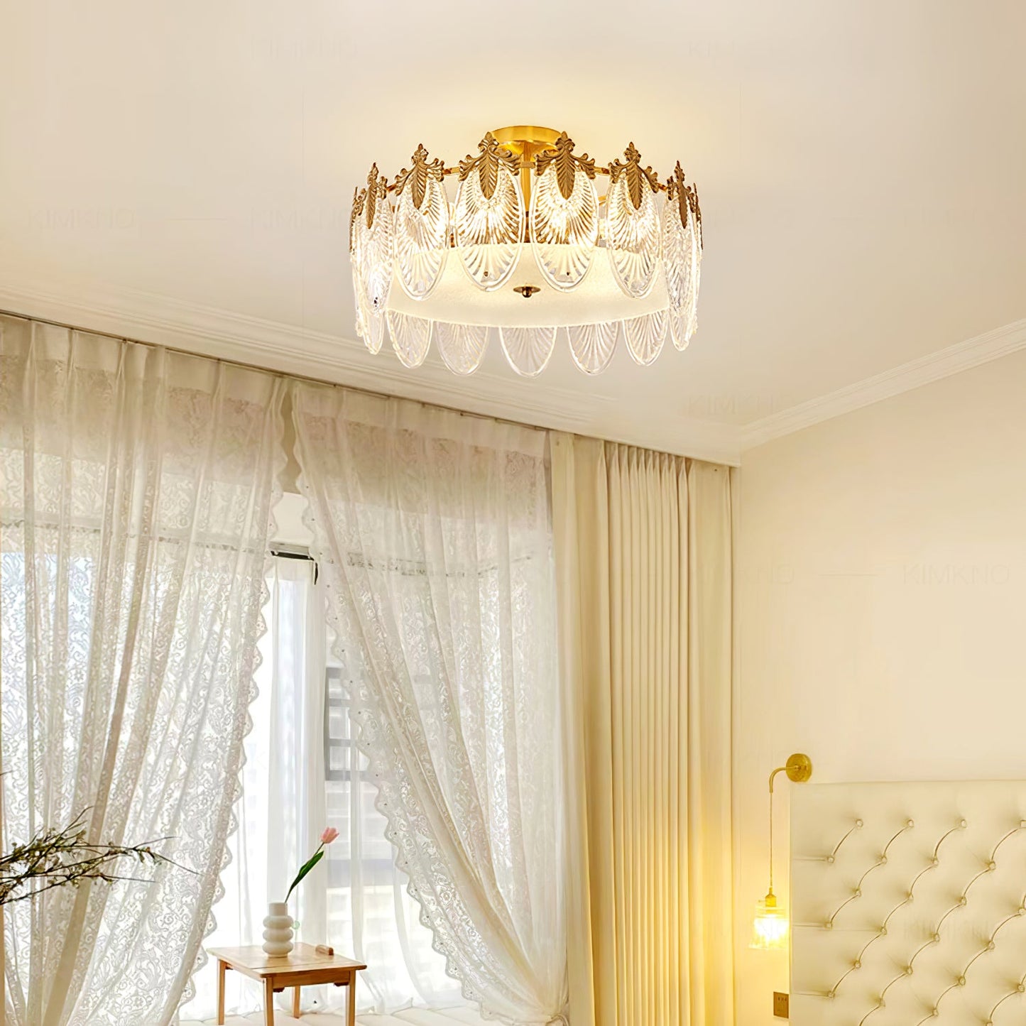 Elegant Round Glass Chandelier with Decorative Patterns & LED Compatib