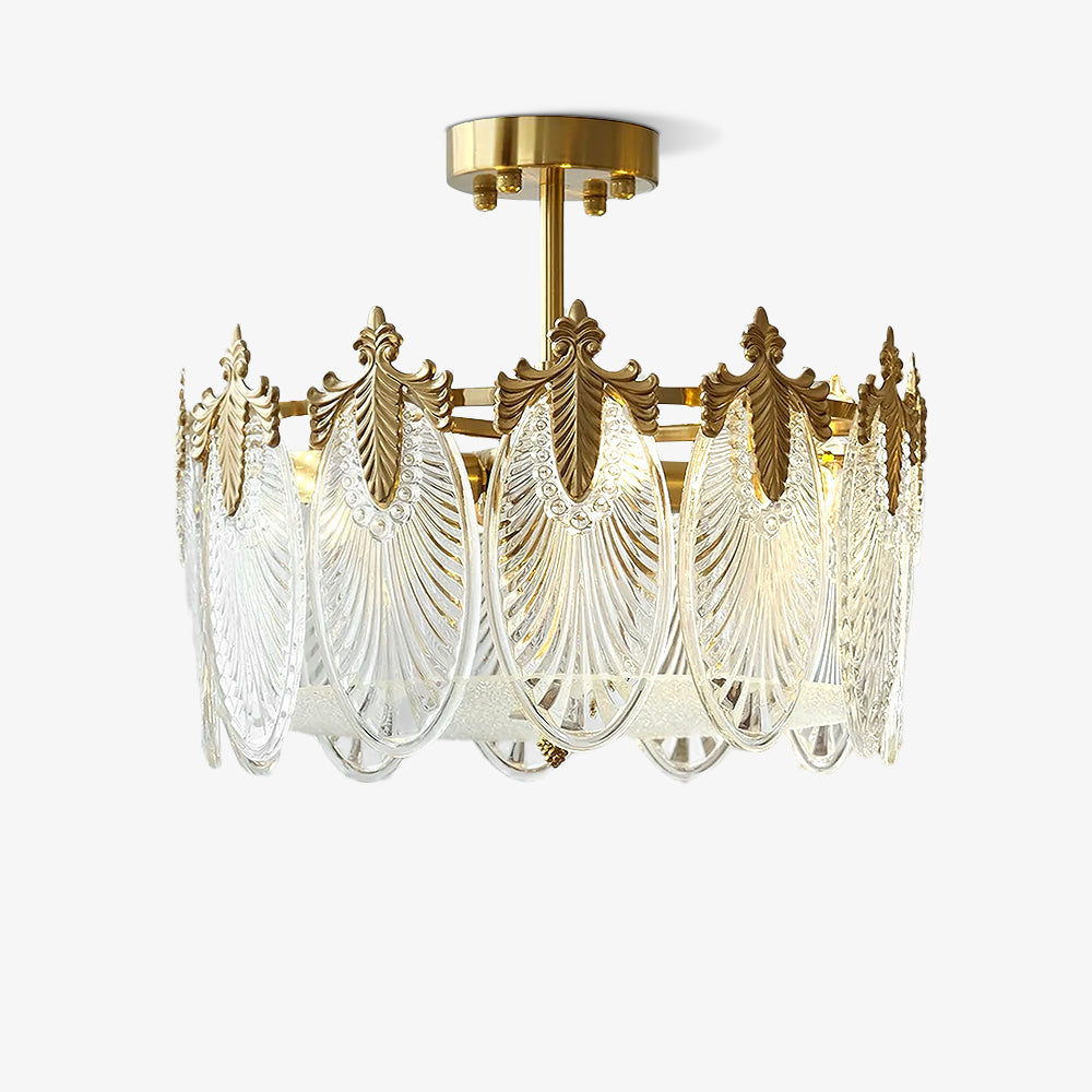 Elegant Round Glass Chandelier with Decorative Patterns & LED Compatib