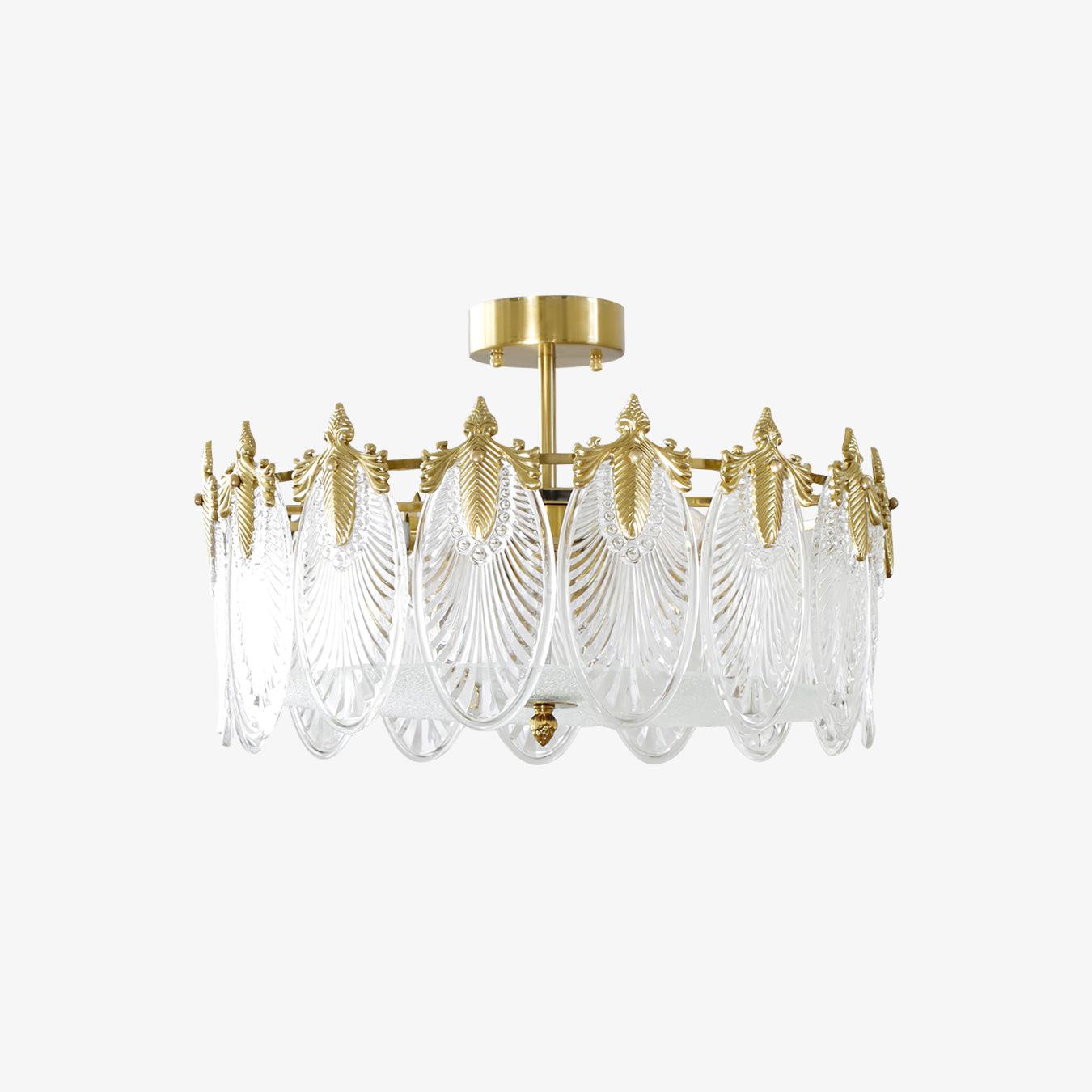 Elegant Round Glass Chandelier with Decorative Patterns & LED Compatib