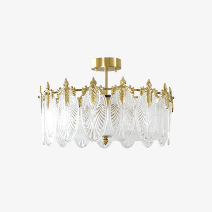 Elegant Round Glass Chandelier with Decorative Patterns & LED Compatib