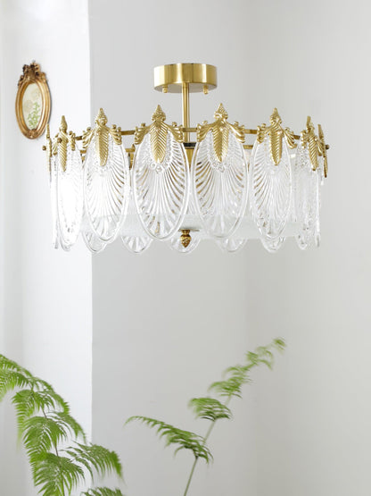 Elegant Round Glass Chandelier with Decorative Patterns & LED Compatib