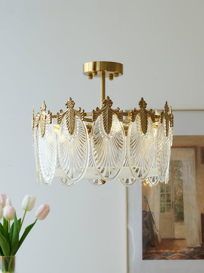 Elegant Round Glass Chandelier with Decorative Patterns & LED Compatib