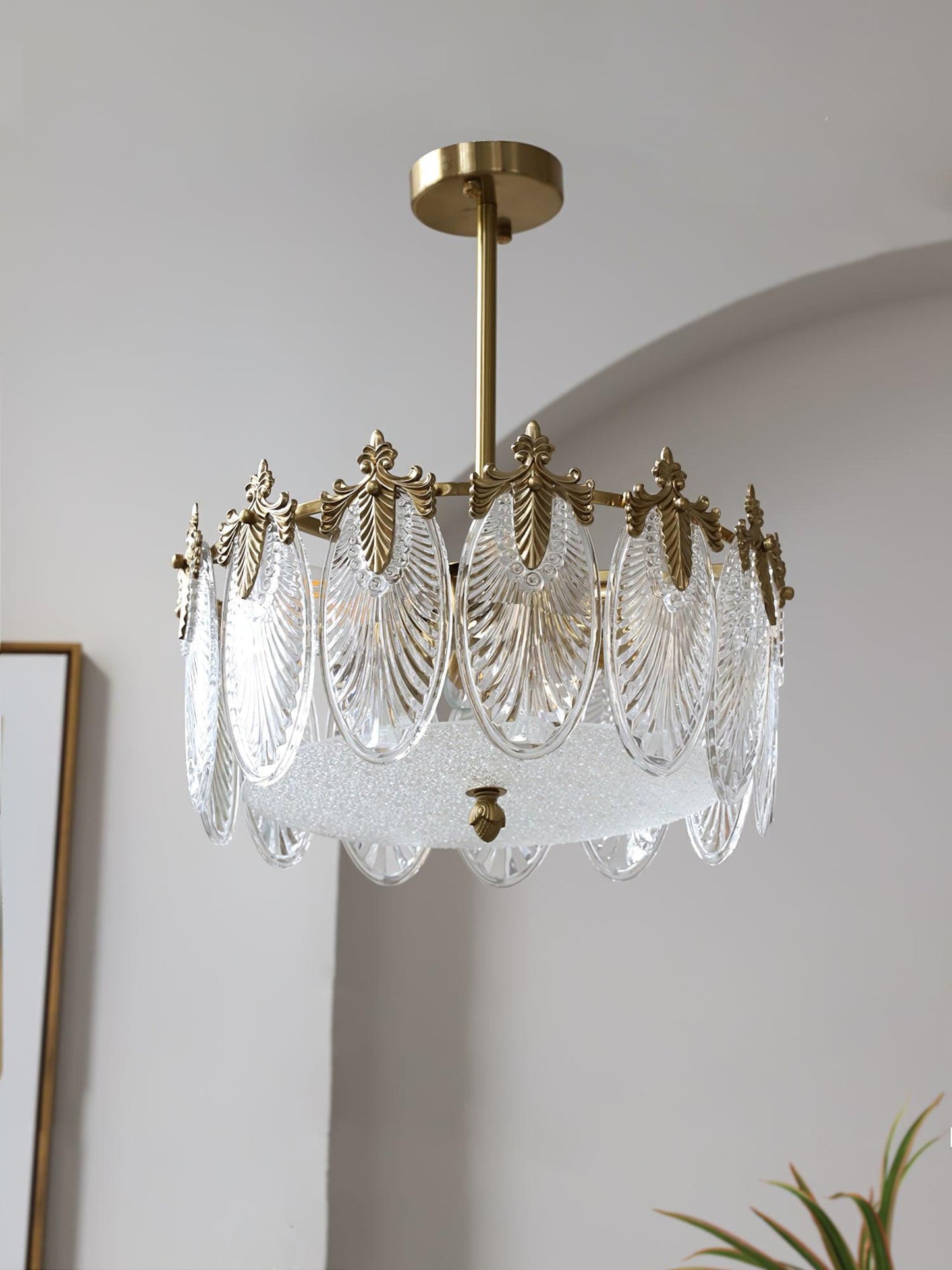 Elegant Round Glass Chandelier with Decorative Patterns & LED Compatib