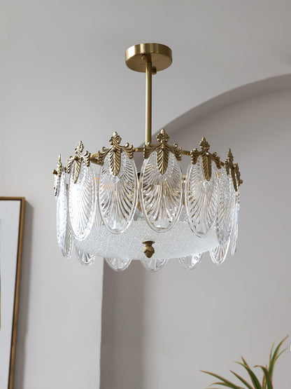 Elegant Round Glass Chandelier with Decorative Patterns & LED Compatib
