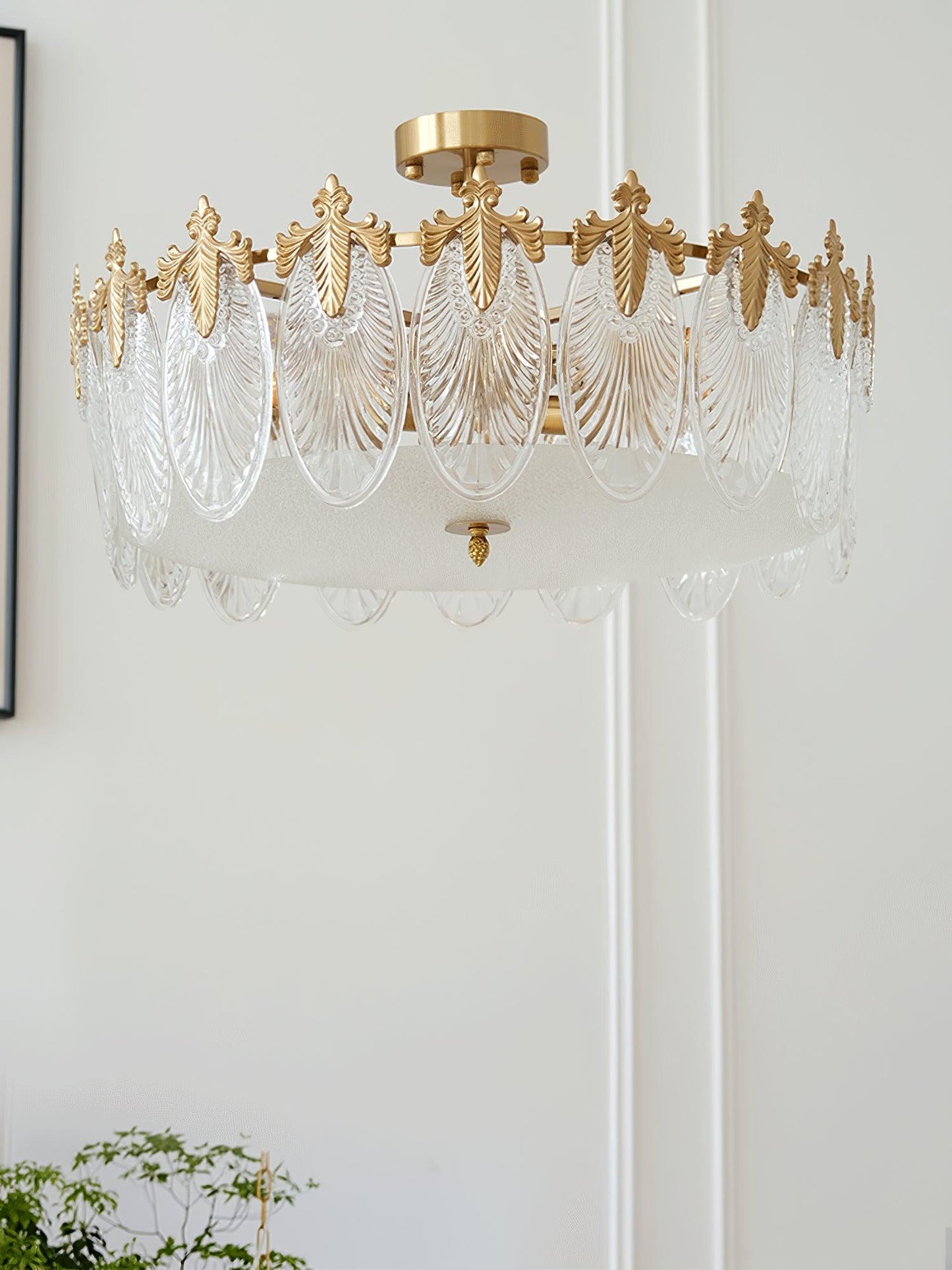 Elegant Round Glass Chandelier with Decorative Patterns & LED Compatib