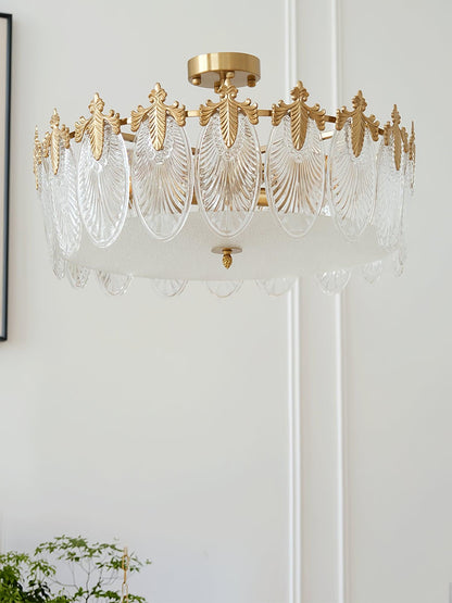 Elegant Round Glass Chandelier with Decorative Patterns & LED Compatib