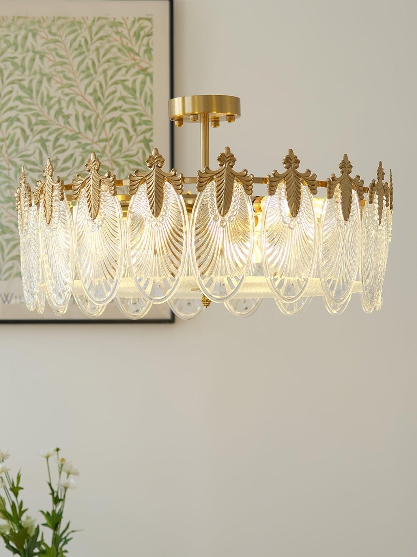 Elegant Round Glass Chandelier with Decorative Patterns & LED Compatib