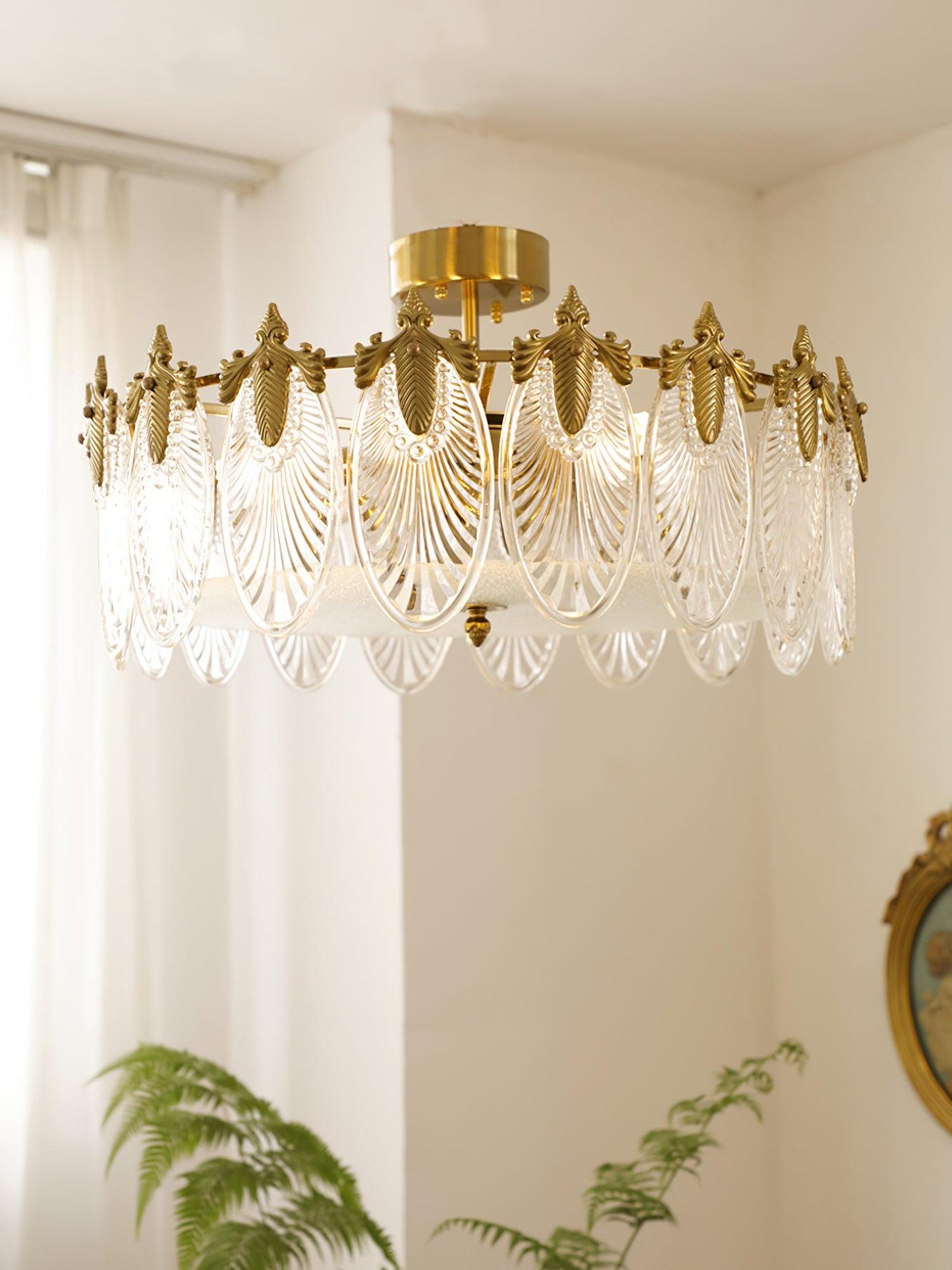 Elegant Round Glass Chandelier with Decorative Patterns & LED Compatib