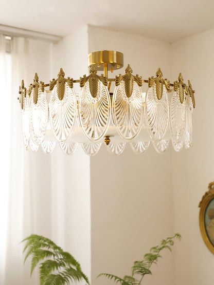 Elegant Round Glass Chandelier with Decorative Patterns & LED Compatib