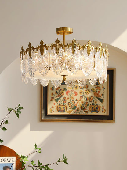 Elegant Round Glass Chandelier with Decorative Patterns & LED Compatib
