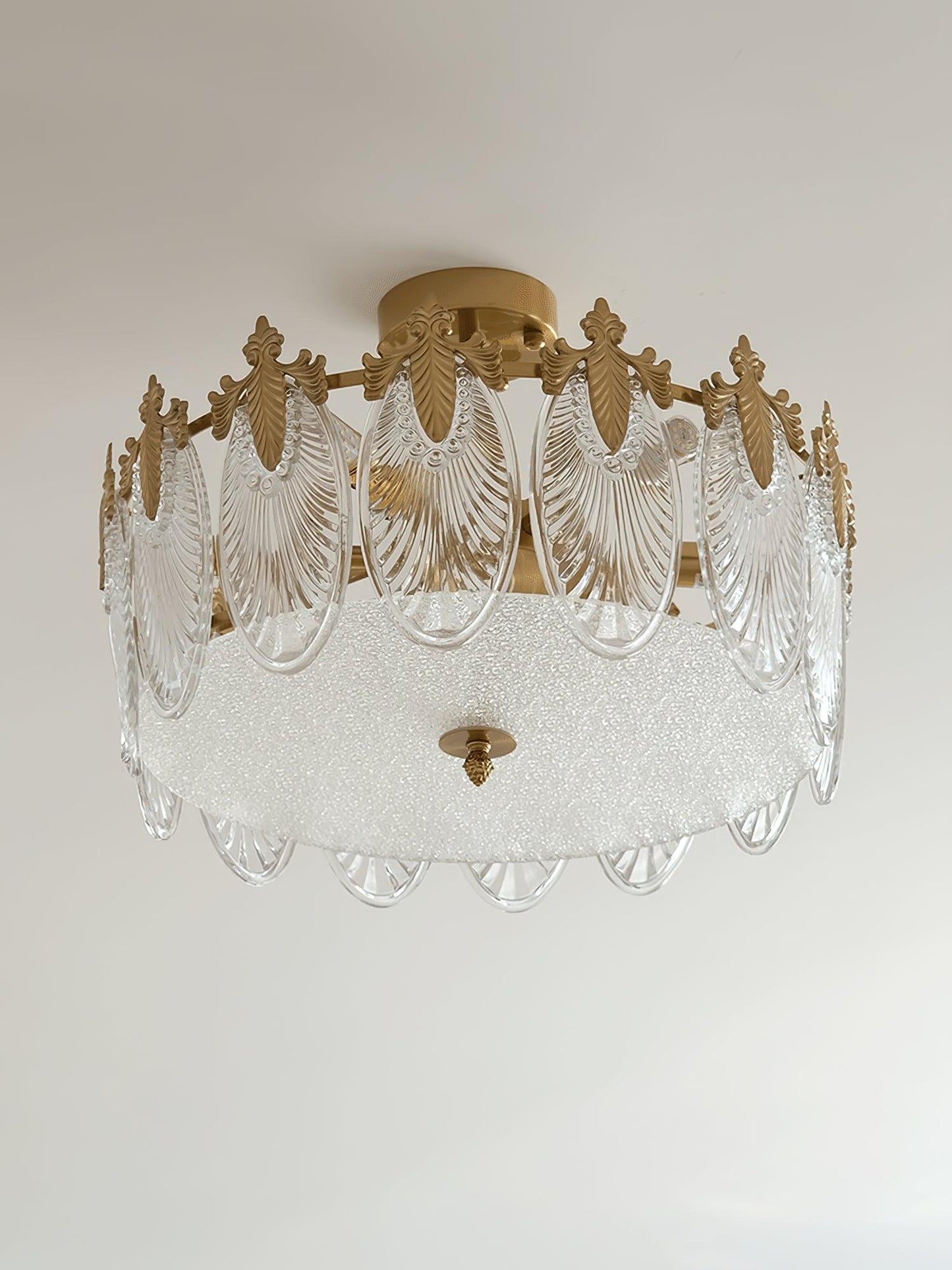 Elegant Round Glass Chandelier with Decorative Patterns & LED Compatib