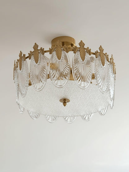 Elegant Round Glass Chandelier with Decorative Patterns & LED Compatib