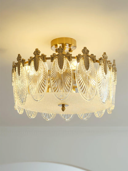 Elegant Round Glass Chandelier with Decorative Patterns & LED Compatib