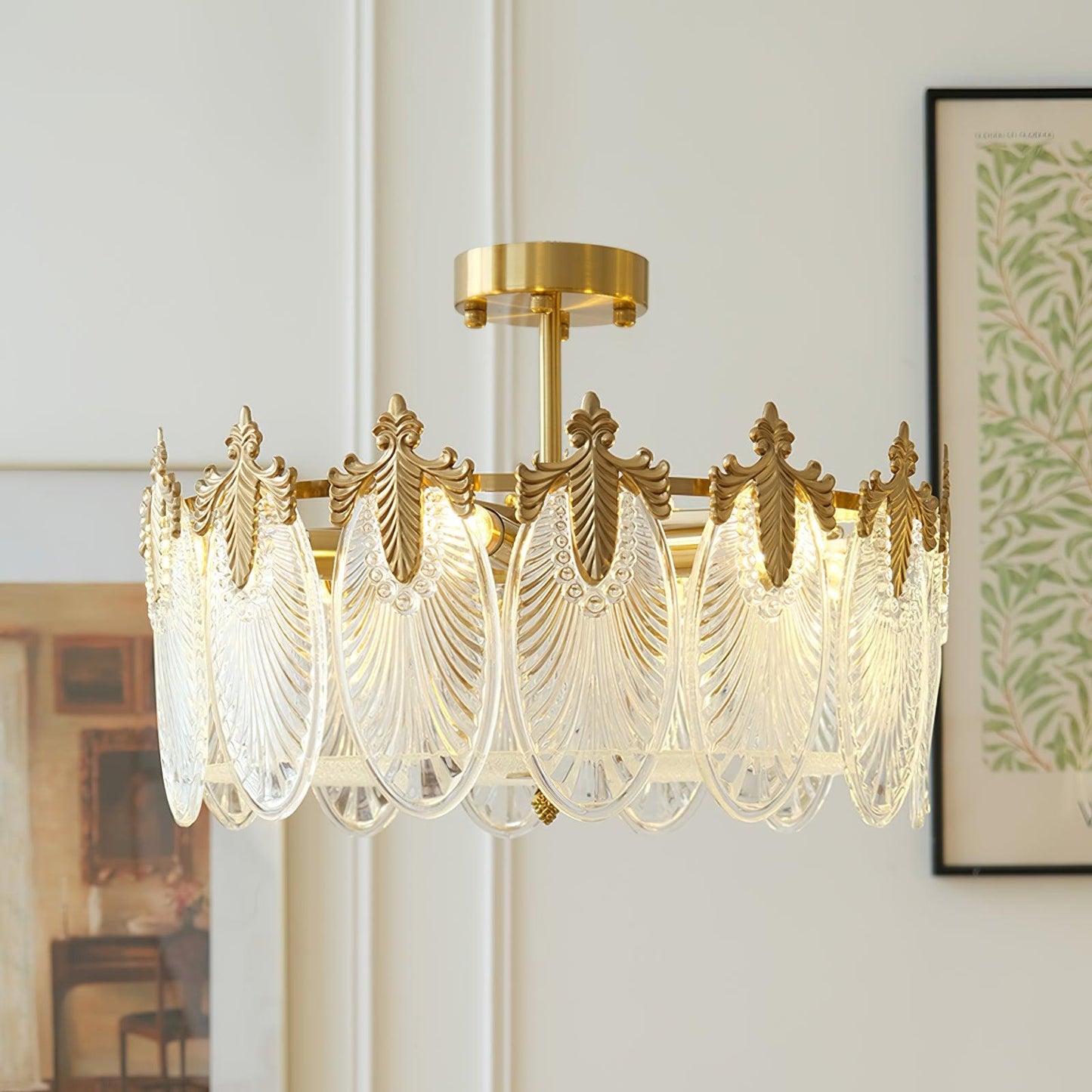Elegant Round Glass Chandelier with Decorative Patterns & LED Compatib