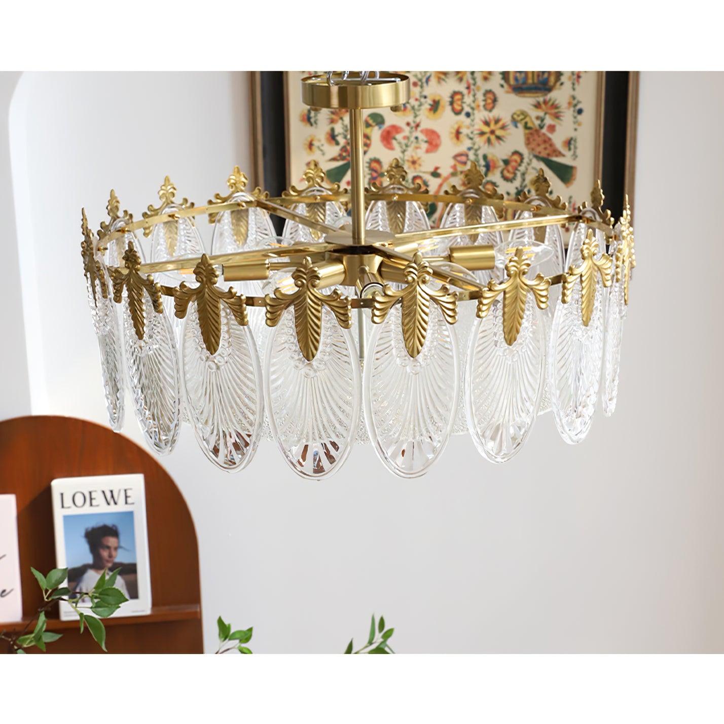 Elegant Round Glass Chandelier with Decorative Patterns & LED Compatib