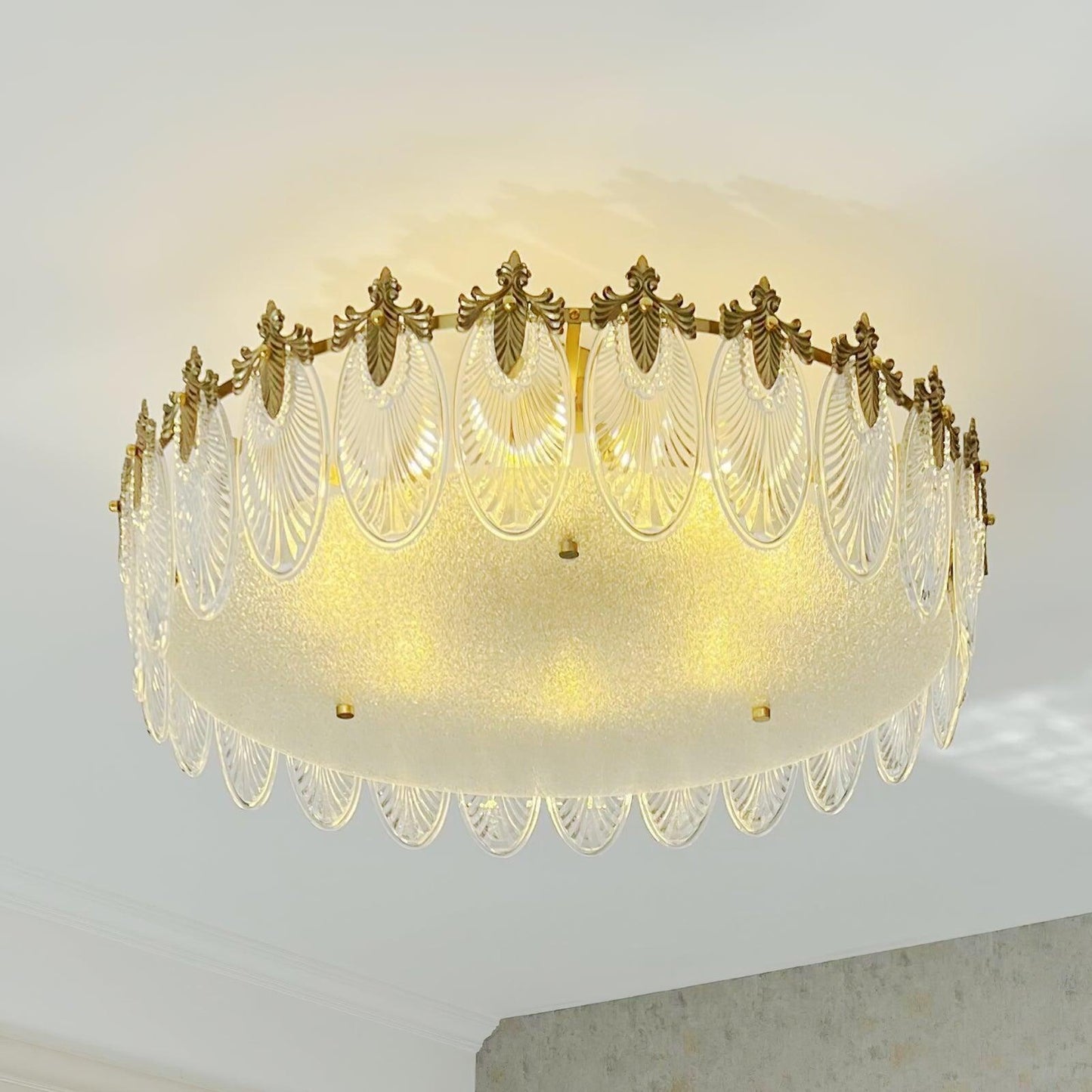 Elegant Round Glass Chandelier with Decorative Patterns & LED Compatib